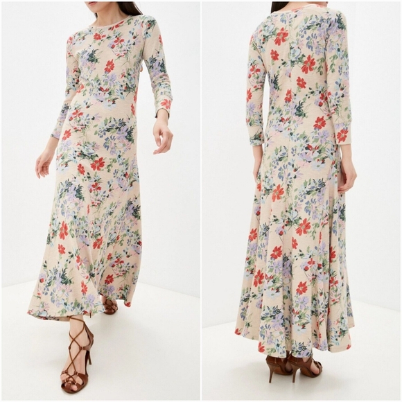 Polo Ralph Lauren Floral Waffle Knit Dress Small Petite Cotton Maxi - Picture 1 of 16